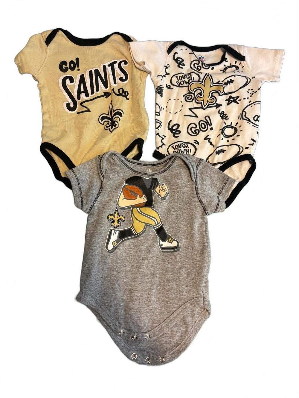 New Orleans Saints Baby Bodysuits 3 Pack Size 3-6M NFL Football Onesies